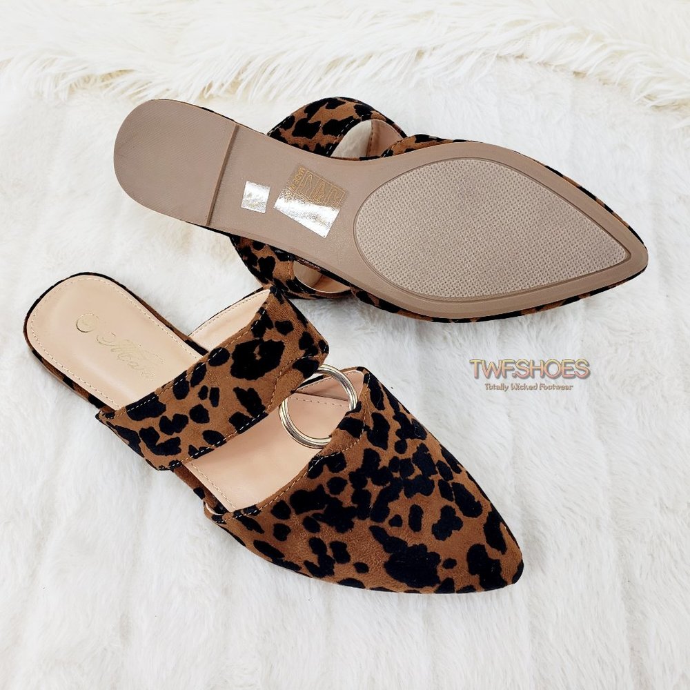 Leopard Print Pointy Toe Flats Mules Clogs Slipper